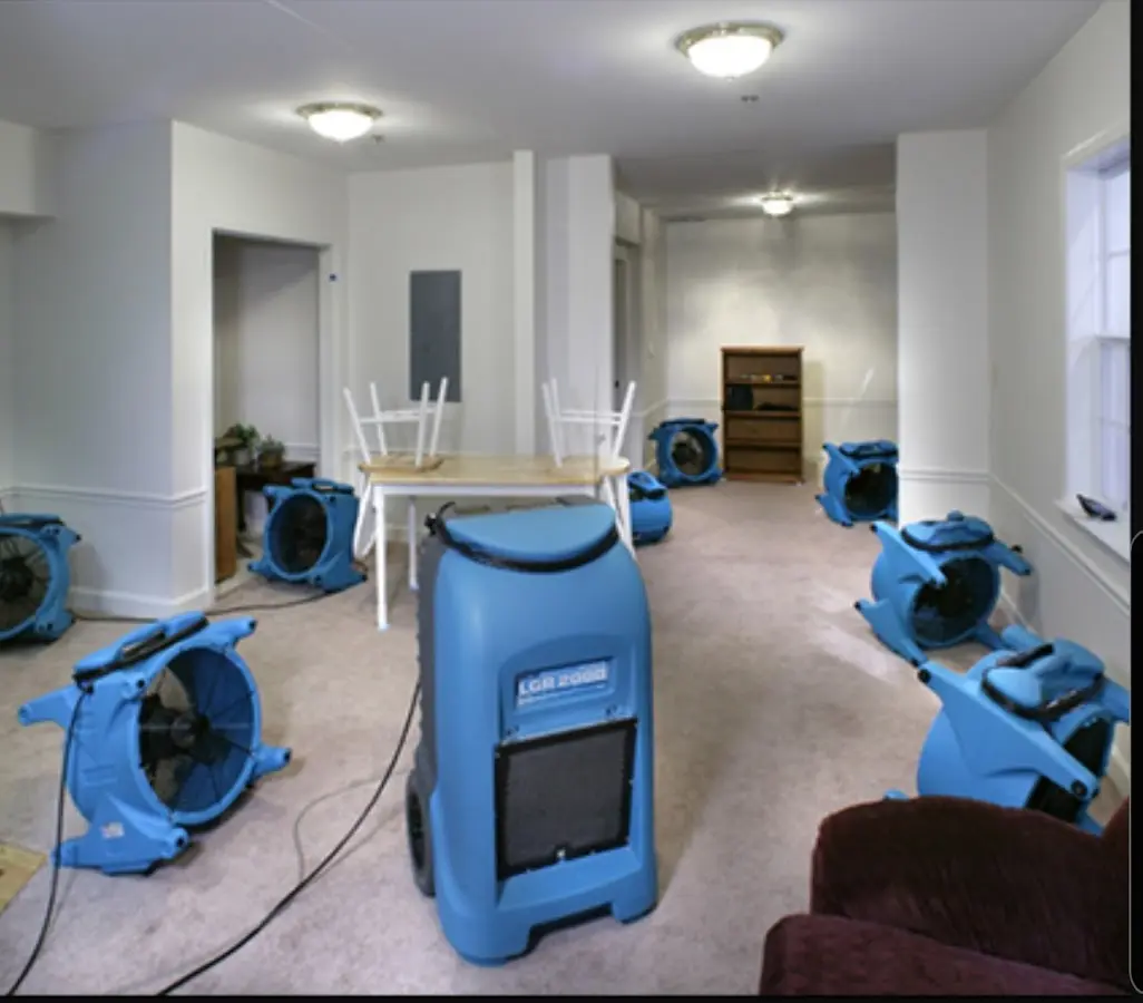 Air movers and dehumidifier setup for Water Damage Restoration in Lakewood Park